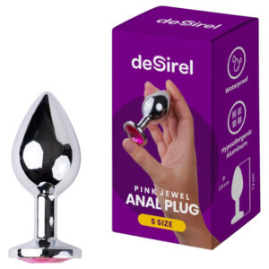 Desirel - anální kolík - šperk s růžovým kamínkem - stříbrná/růžová