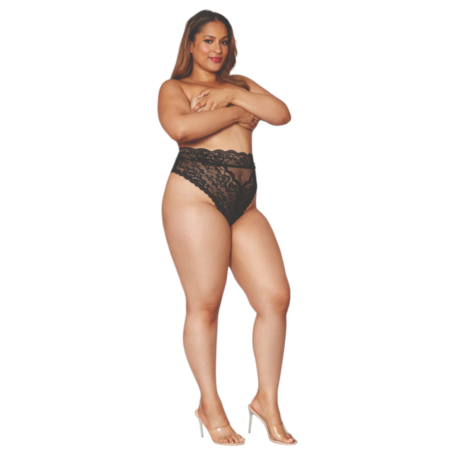 Dreamgirls - kalhotky s vysokým pasem - krajkové - černé - 2XL
