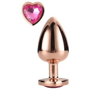 Gleaming Love - anální kolík srdce s kamenem - hliník - M - růžově zlatý