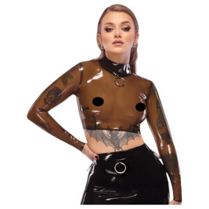 Latex - dámský top - průhledný - černý latex - M