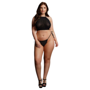 Le Désir Plus Size - erotická sada se štrasem - černá - XL-3XL