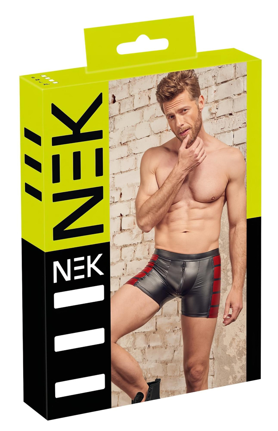 NEK - pánské boxery s červenými vsadkami na bocích a zipem - černé - L