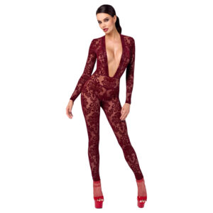 Noir Kink Royal - průsvitný catsuit - červená - L