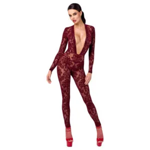 Noir Kink Royal - průsvitný catsuit - červená - M