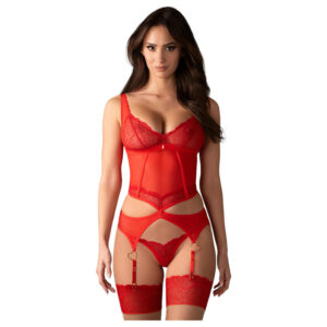 Obsessive - dámská sexy souprava - průhledná krajka - červená - L/XL