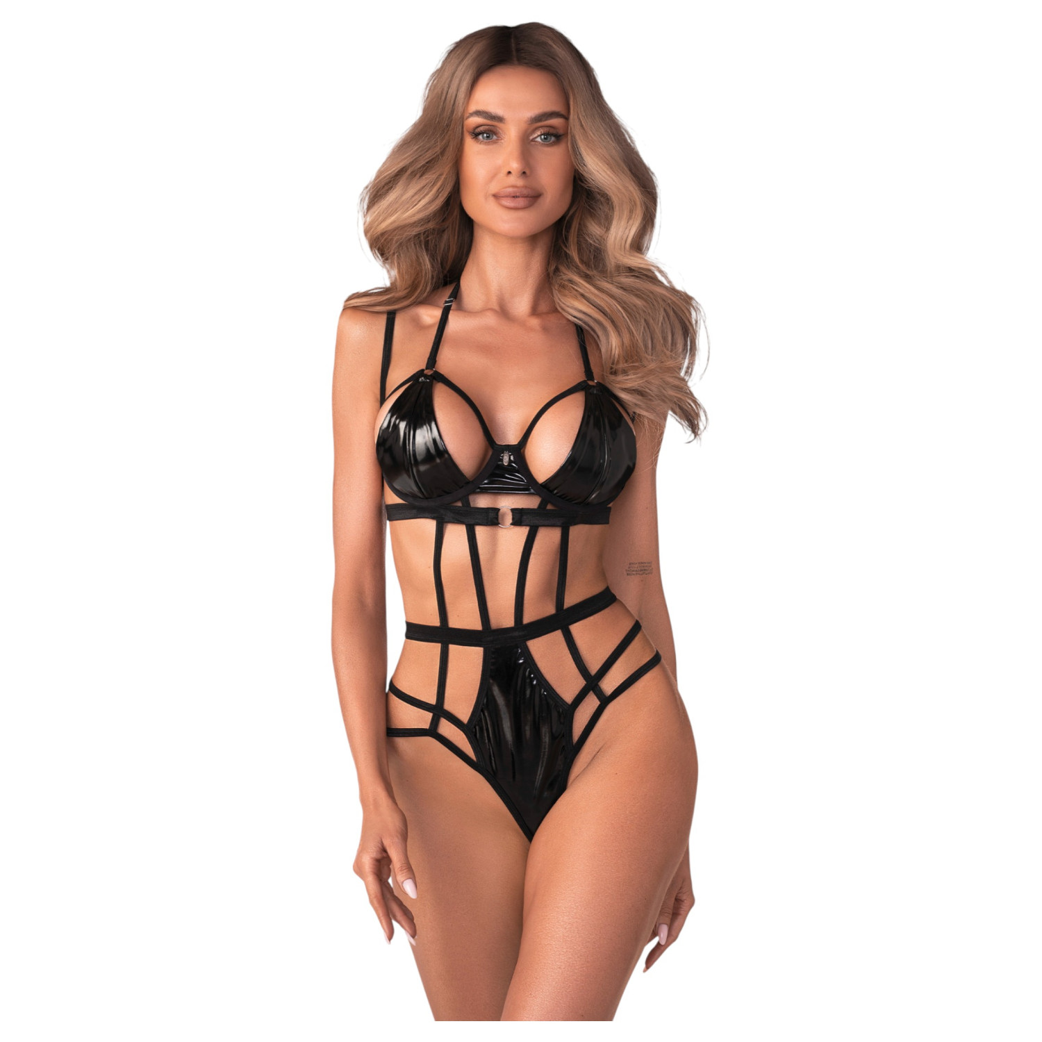 Obsessive - dámské body s pásky - černá - L/XL