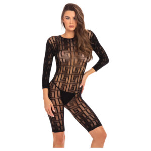 Rene Rofe - síťované catsuit body - krátké - černé - S-L