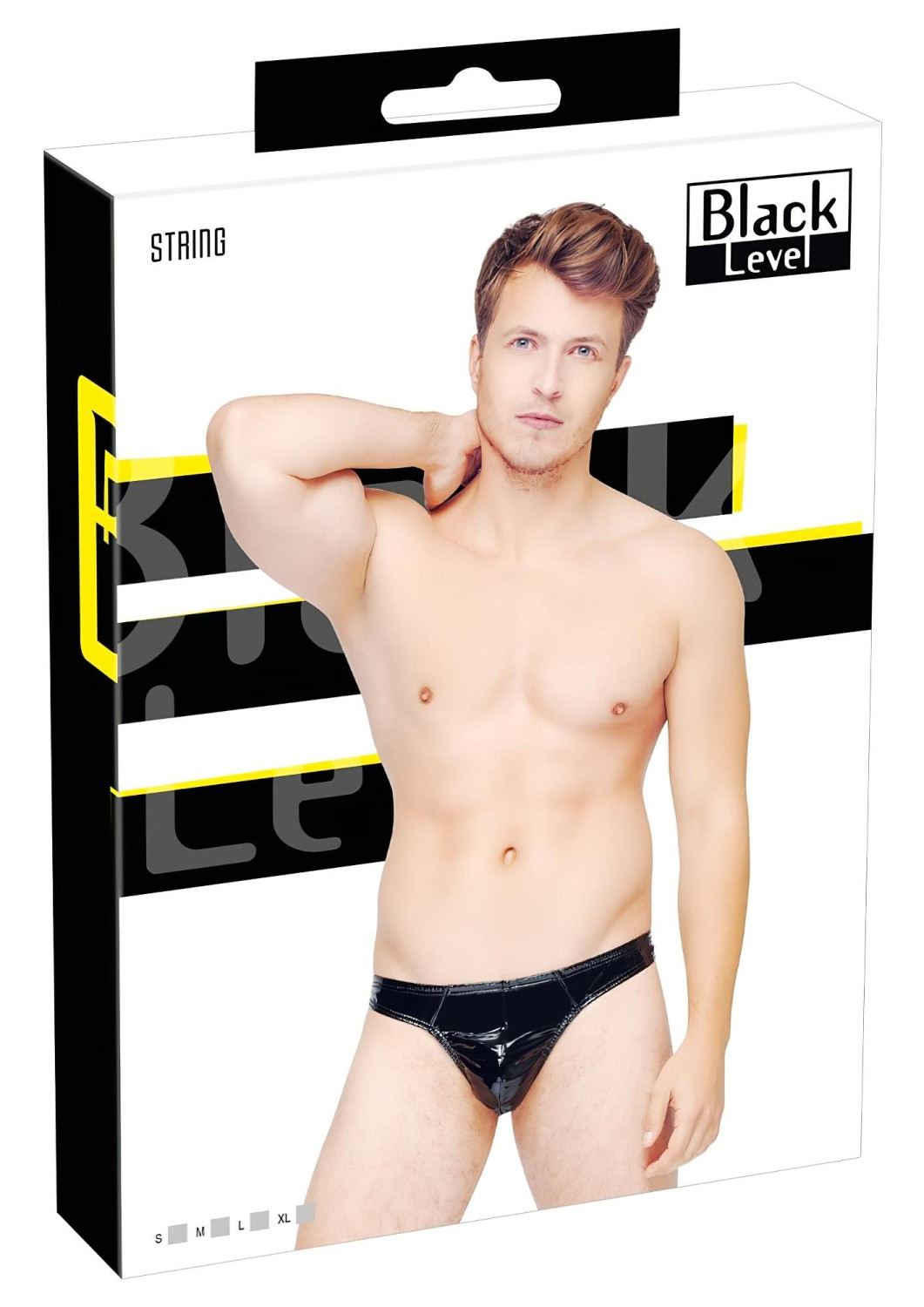 Black Level - pánská tanga - klasická - lesklý lak - černá - M