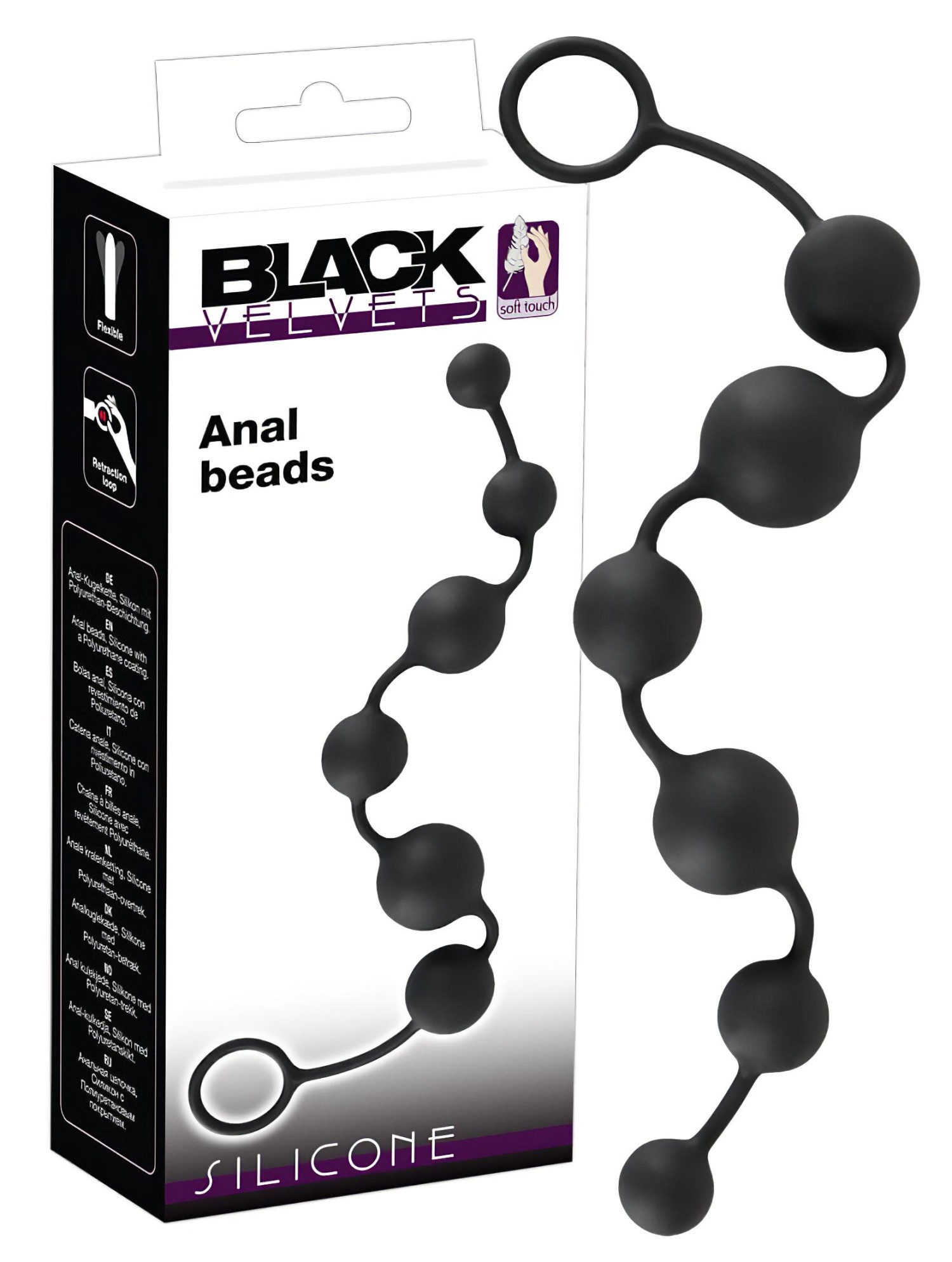Black Velvets - anální dildo s 6 korálky (černé)