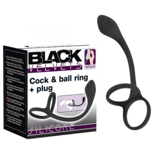 Black Velvets - anální dildo s kroužkem na penis a varlata - černé