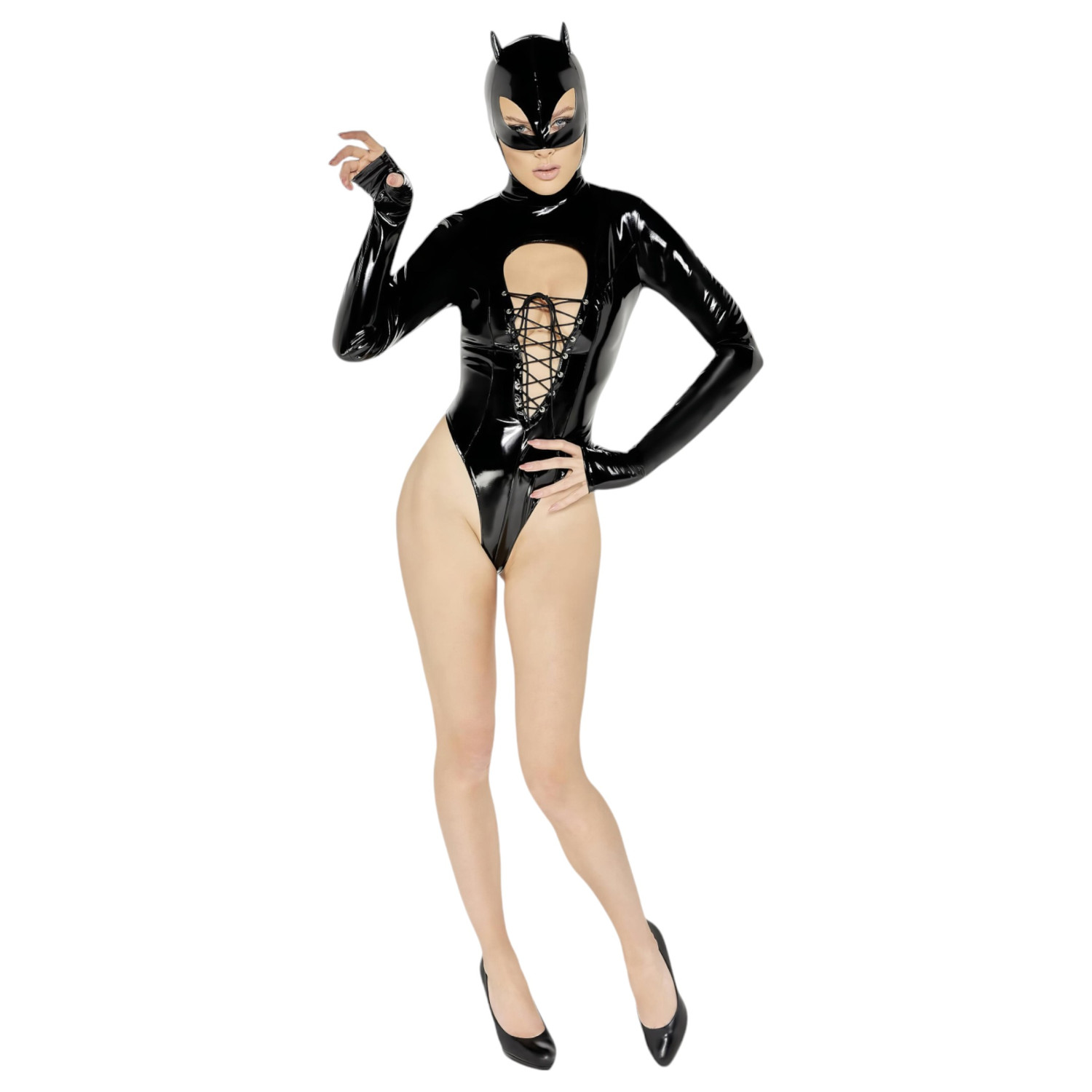 Black Velvets - dámské body s dlouhým rukávem - černé - XL