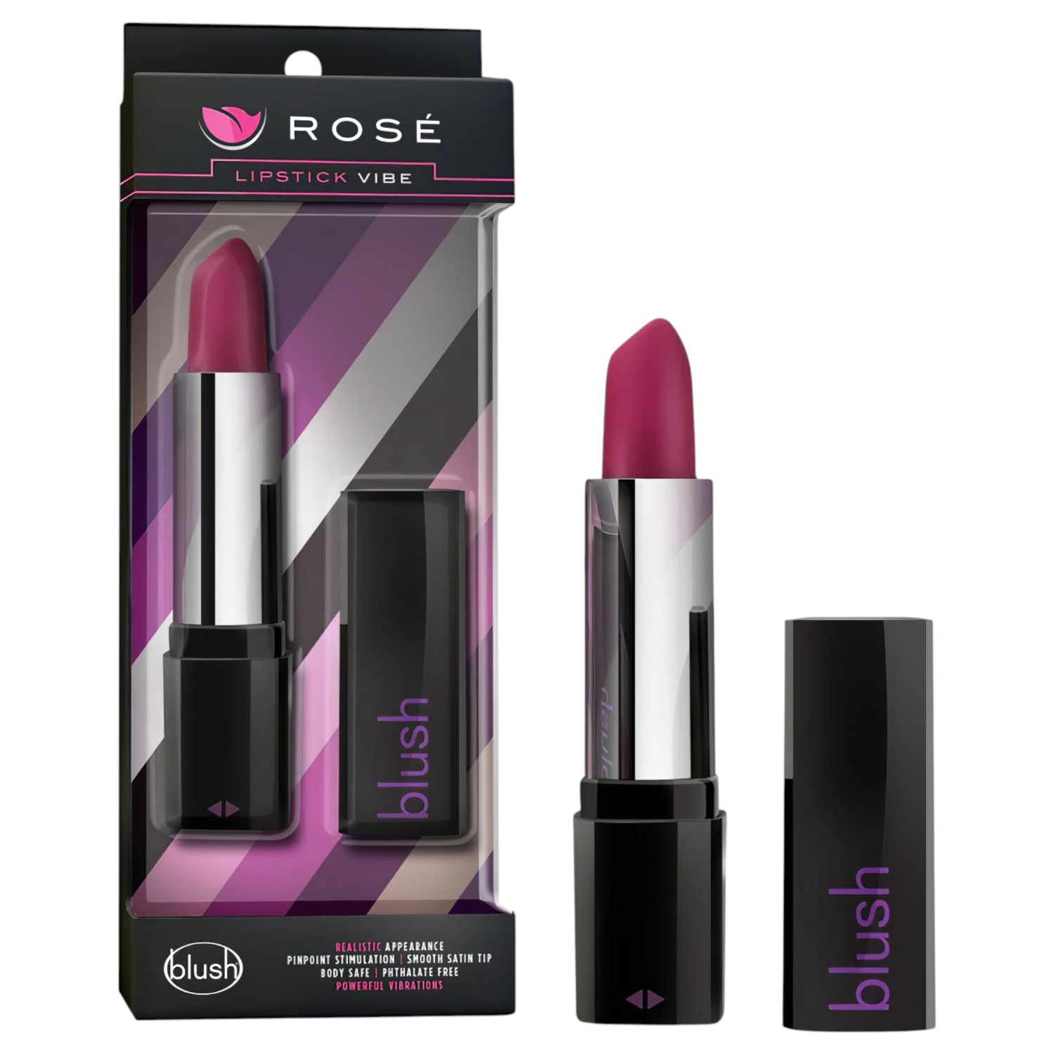 Blush - vibrátor ve tvaru rtěnky - voděodolný - černo-růžový