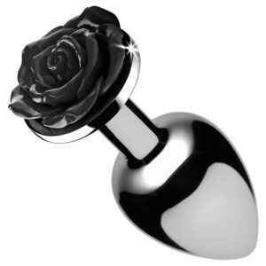 Booty Sparks Black Rose - hliníkový anální kolík (stříbrno‑černý)