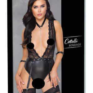Cottelli Bondage - krajkový body s obojkem - černý