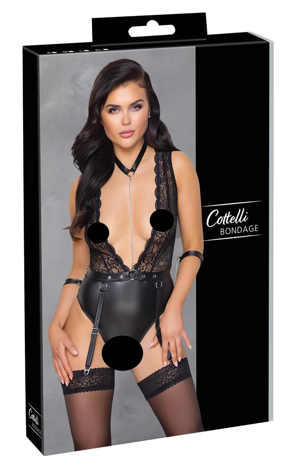 Cottelli Bondage - krajkový body s obojkem - černý - XL