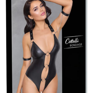 Cottelli Bondage - lesklé otevřené body s kroužky - černé - L