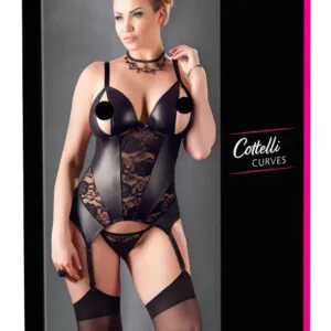 Cottelli - Dámský top s květinovým vzorem - plus size - černý - XXL