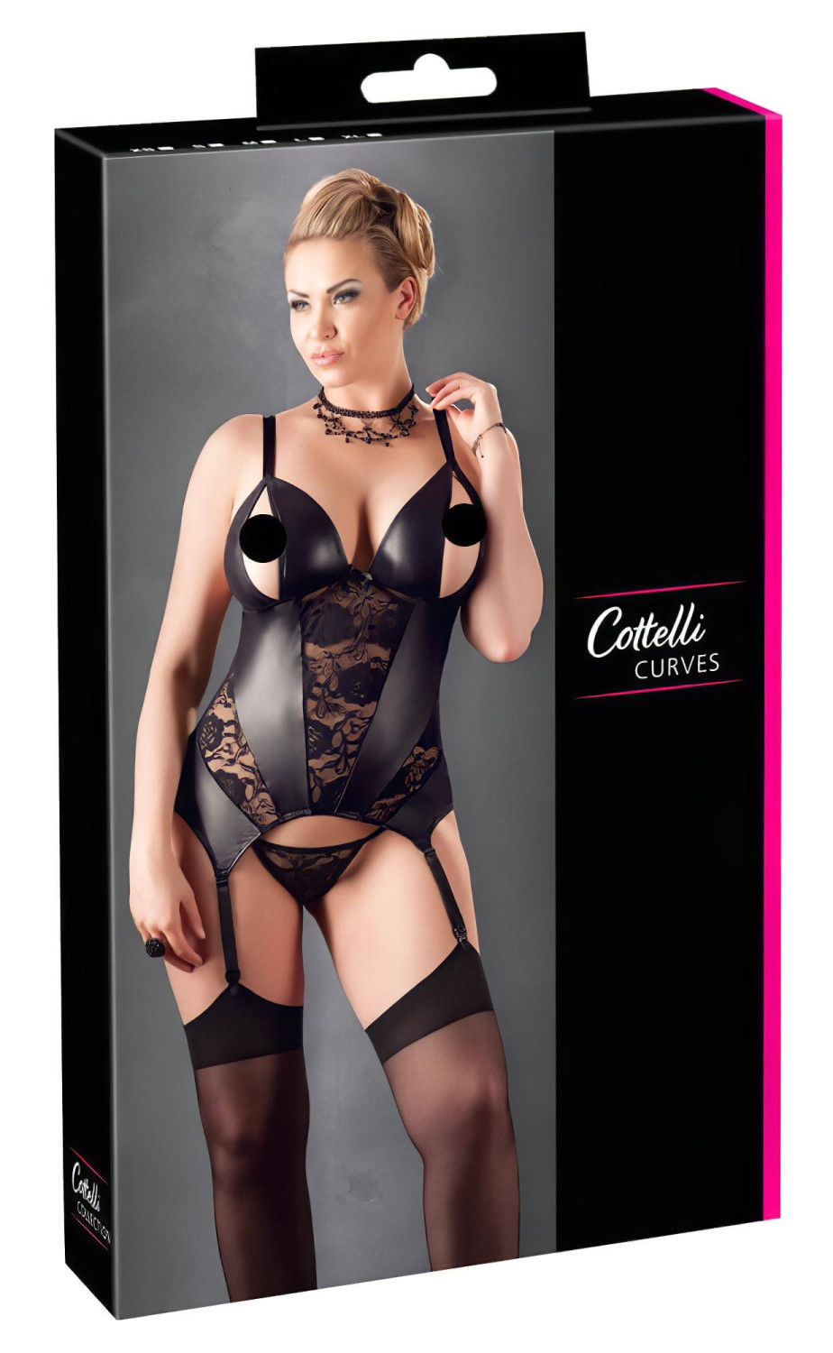 Cottelli - Dámský top s květinovým vzorem - plus size - černý - XXXXL