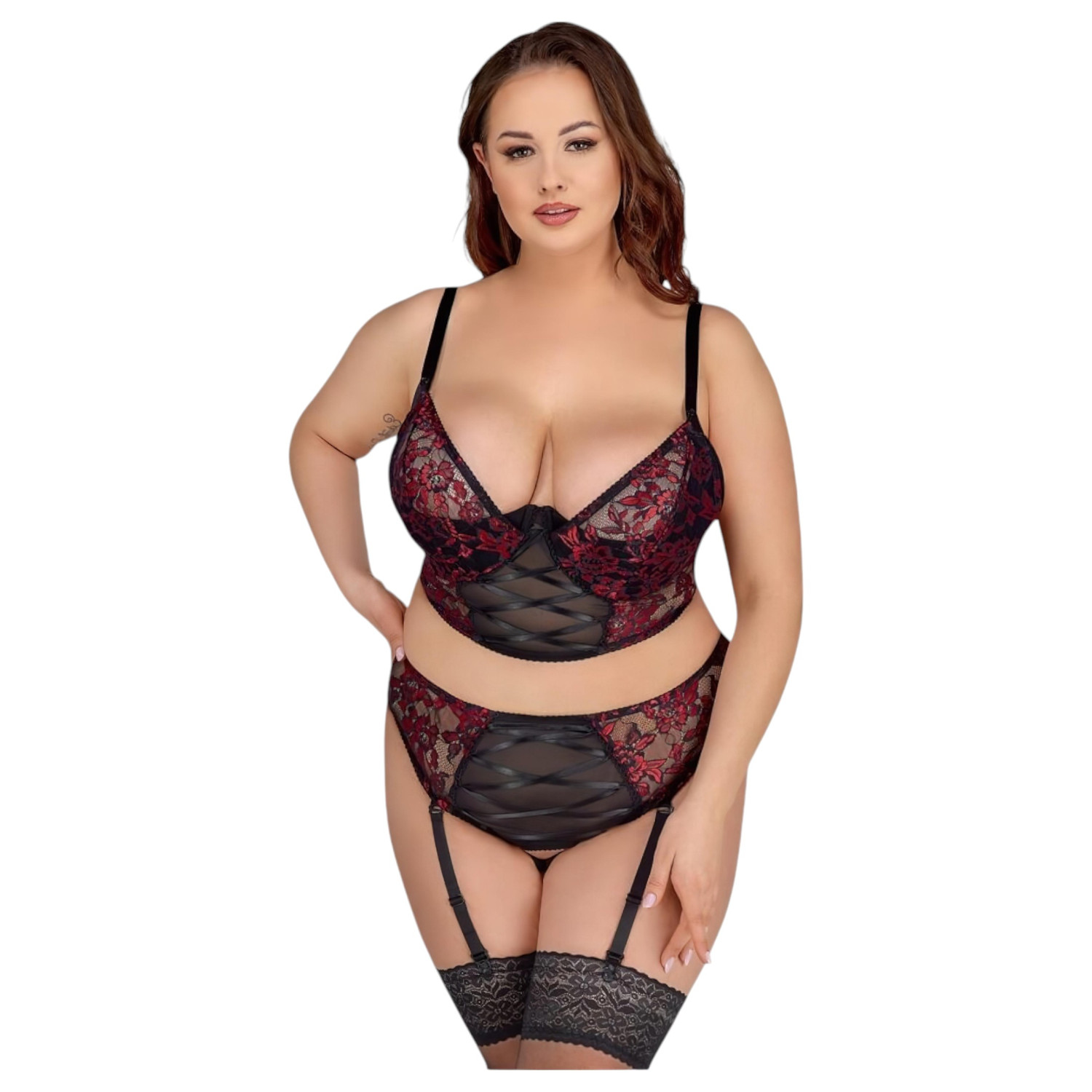 Cottelli Plus Size - podprsenková sada - červená - 90C/XL