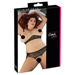 Cottelli Plus Size - podprsenková sada s perličkami - černá - 3XL