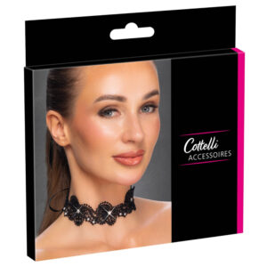 Cottelli - krajkový náhrdelník s perličkami - černý