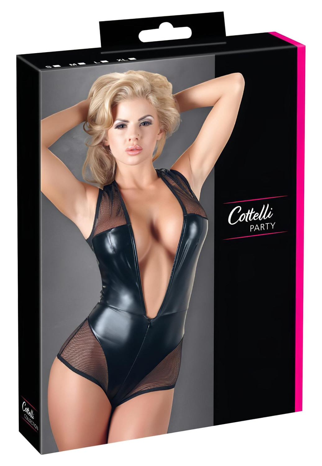 Cottelli - lesklé síťované body - černá - XL