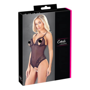 Cottelli - otevřené body s krajkou a perlami - černé - M