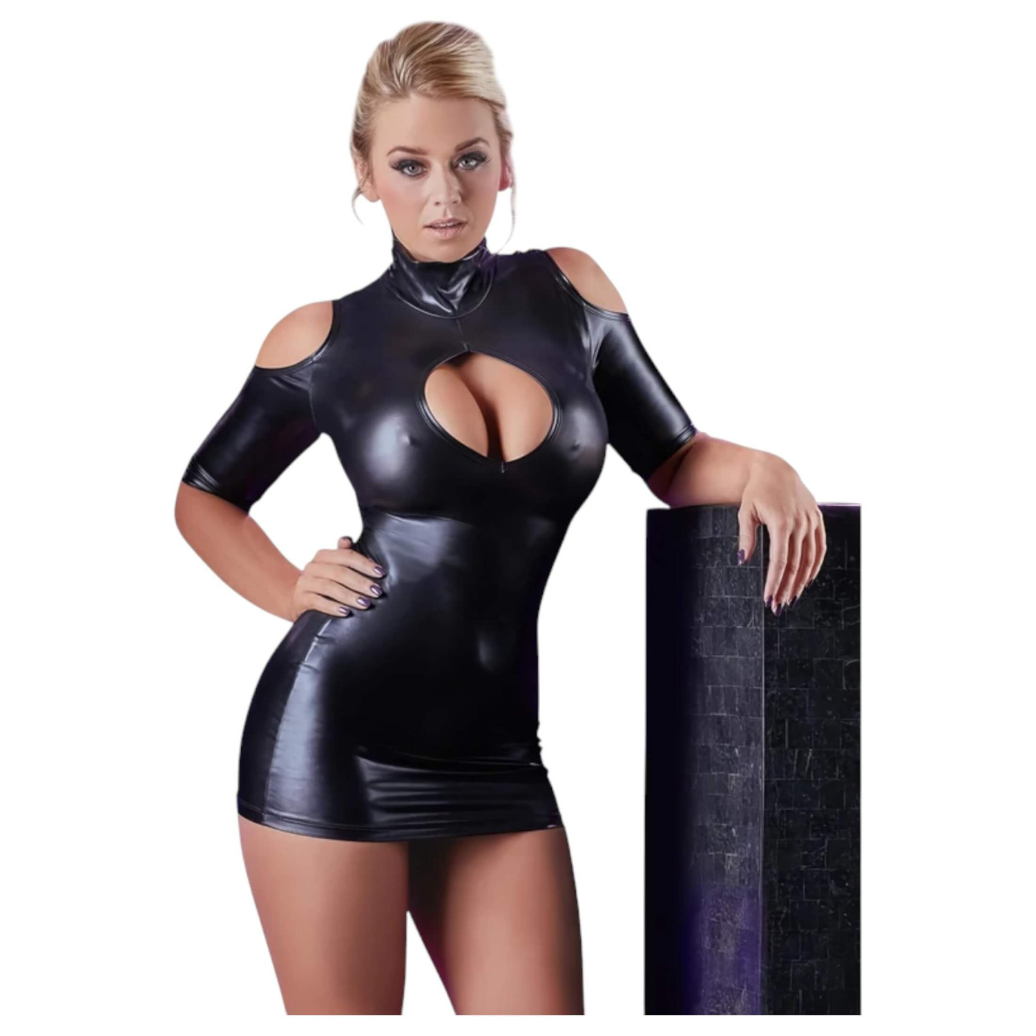 Cottelli - sexy mini šaty s odkrytými rameny - černé - XL