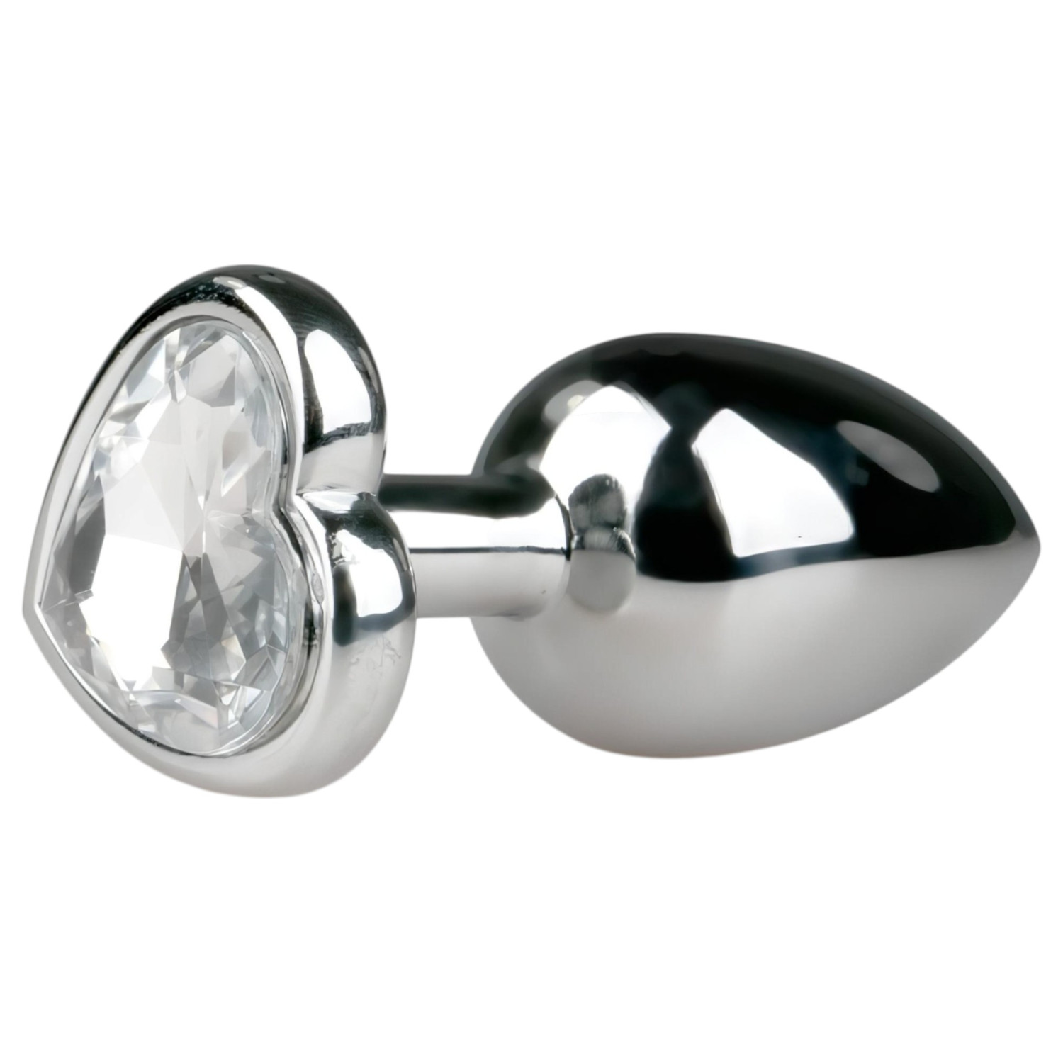 EasyToys Metal No.2 - anální kolík se srdcovým kamínkem (stříbrno‑bílý)