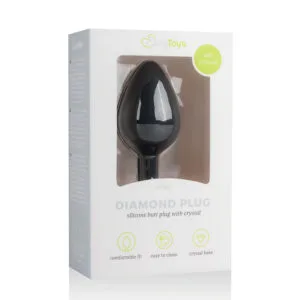 Easytoys - anální kolík s bílým kamínkem - střední - černý