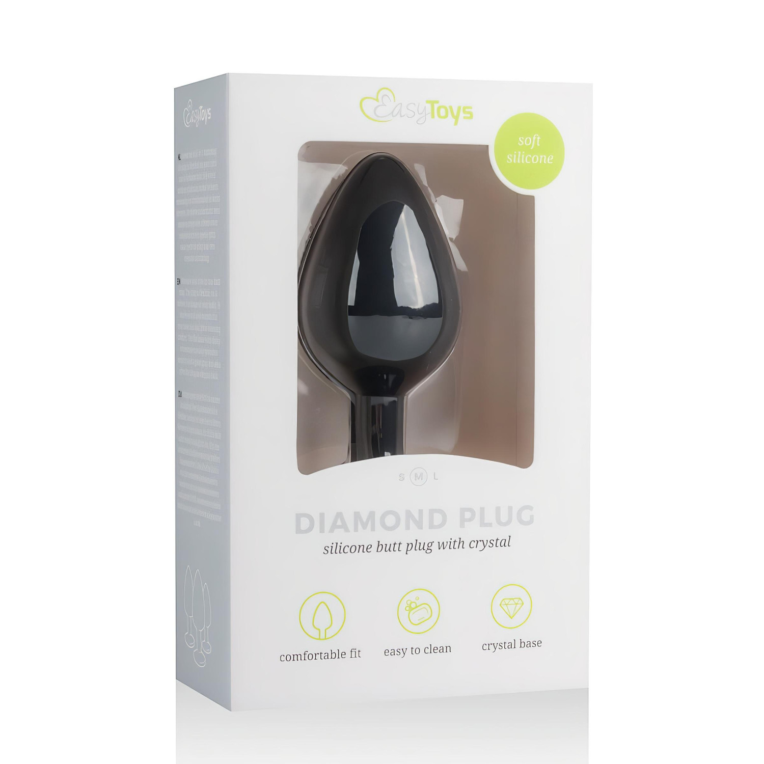 Easytoys - anální kolík s bílým kamínkem - střední - černý