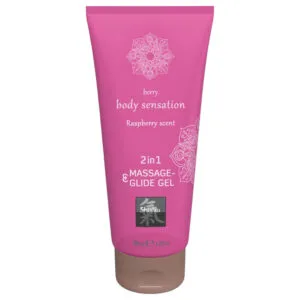 HOT - Shiatsu 2v1 masážní lubrikant s vůní malin (200 ml)