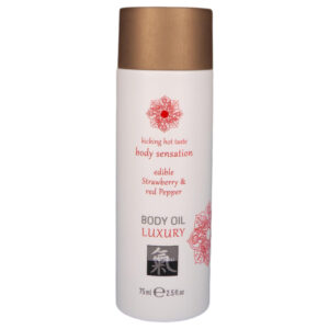 HOT - Shiatsu Luxury - jedlý masážní olej - jahoda-červené víno (75 ml)