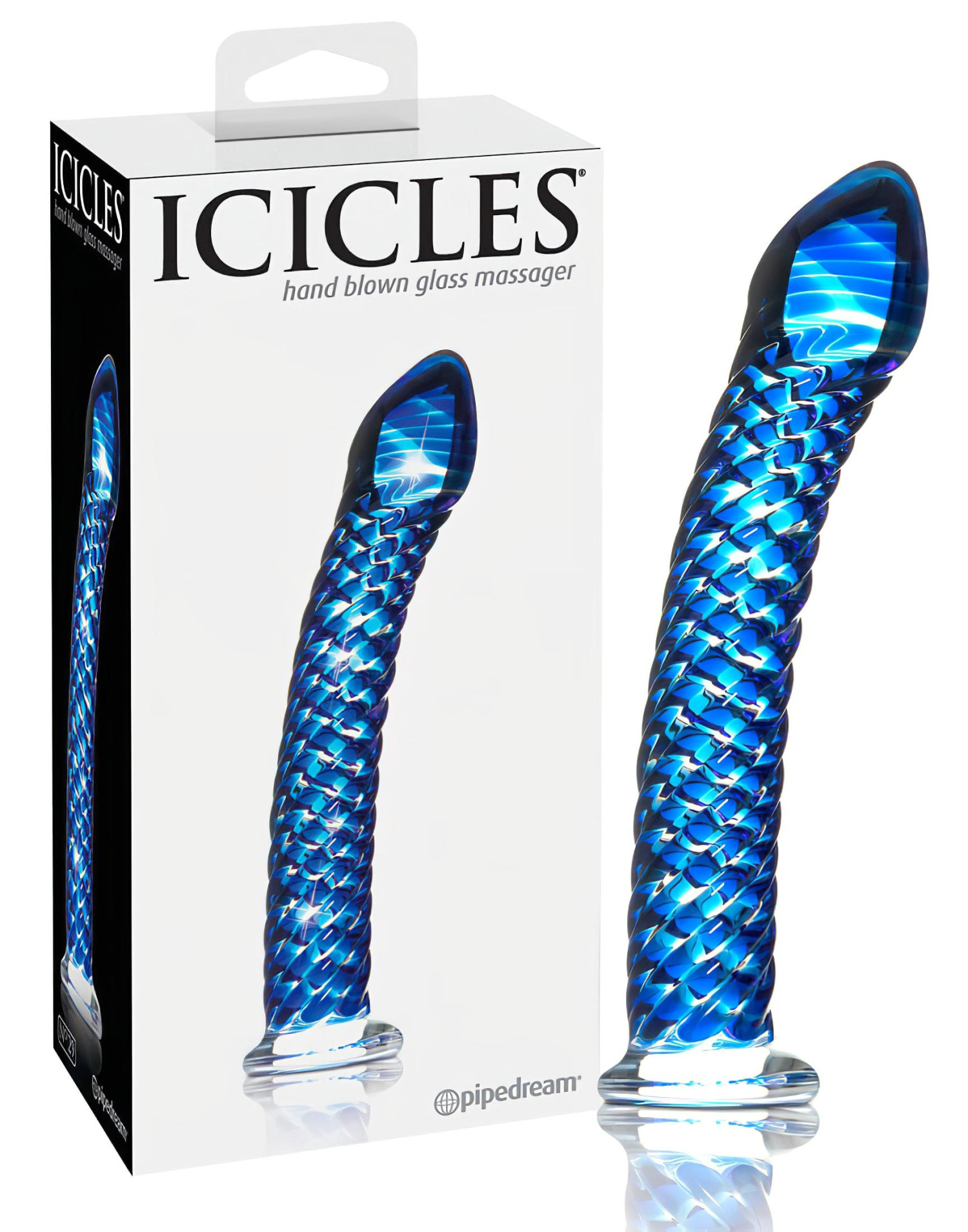 Icicles No. 29 - skleněné dildo na penis - spirála - modré