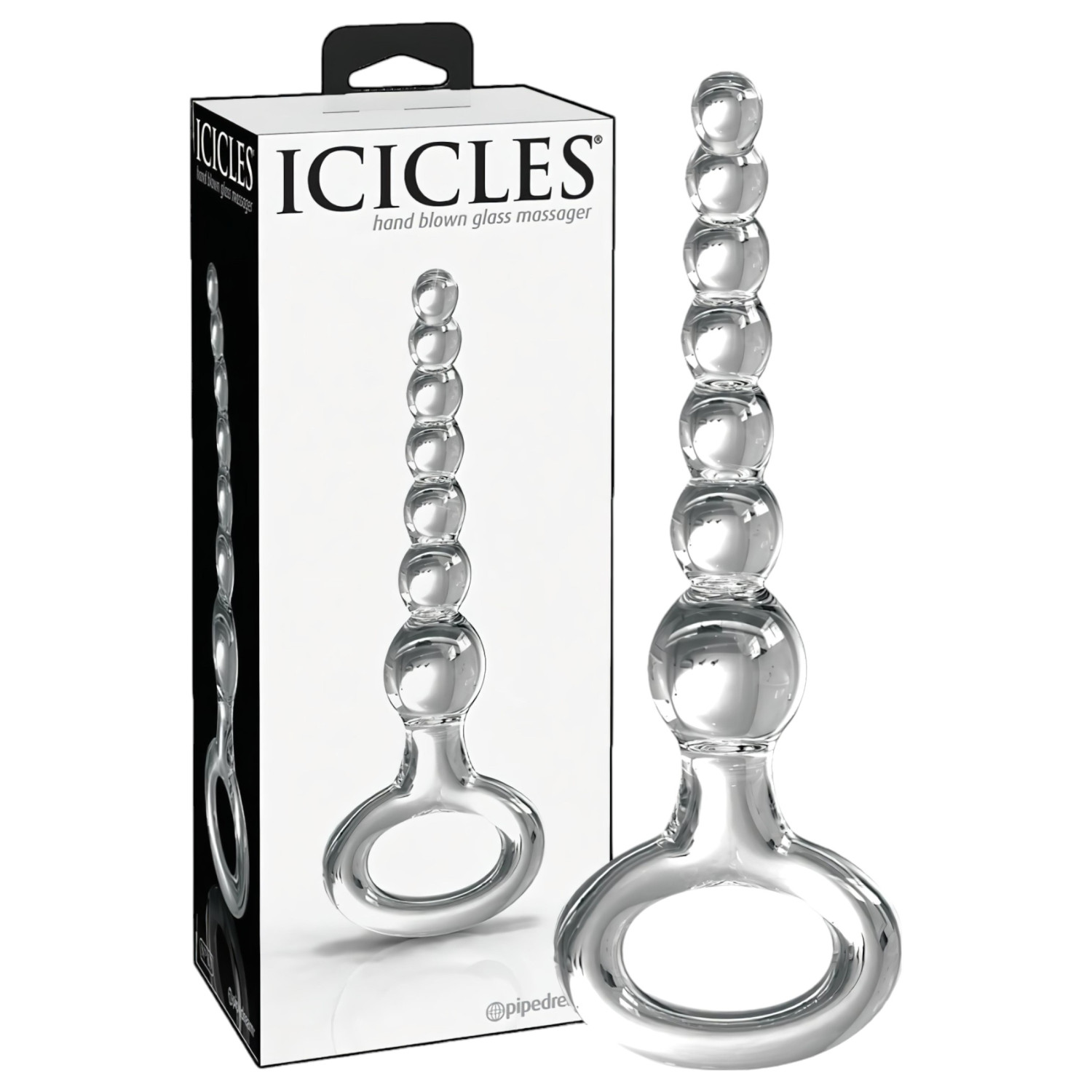 Icicles No. 67 - skleněné dildo s kuličkami - průhledné