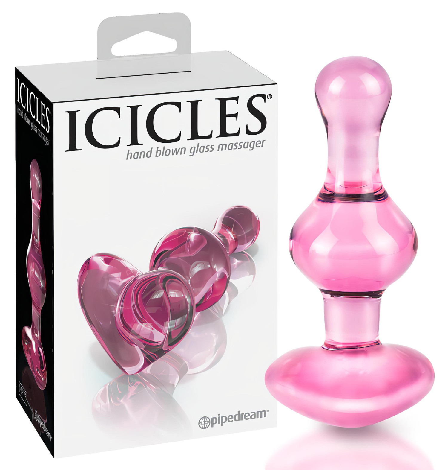 Icicles No. 75 - anální kolík skleněný srdce růžový