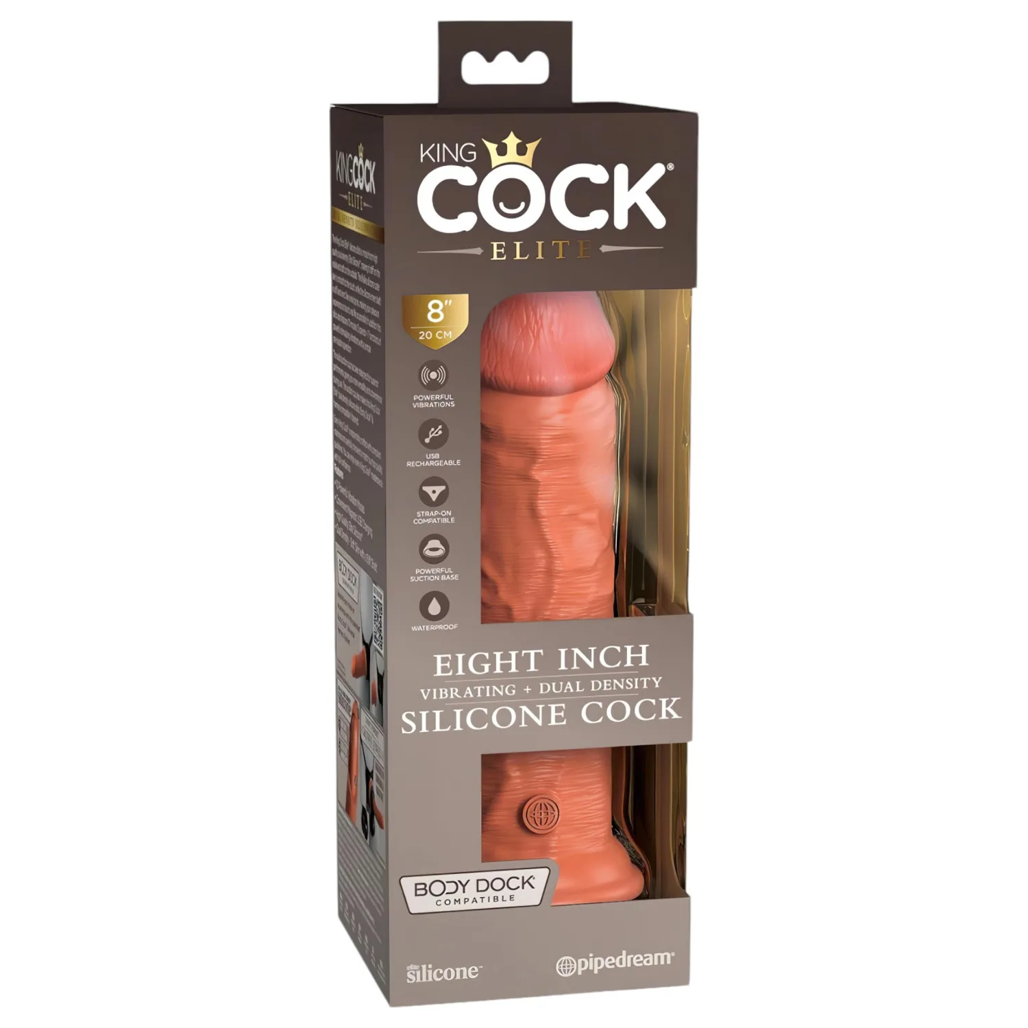 King Cock Elite 8 - realistický vibrátor 20 cm - tmavý odstín