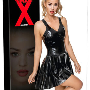 LATEX - mini šaty s volánovou sukní (černé) - XL
