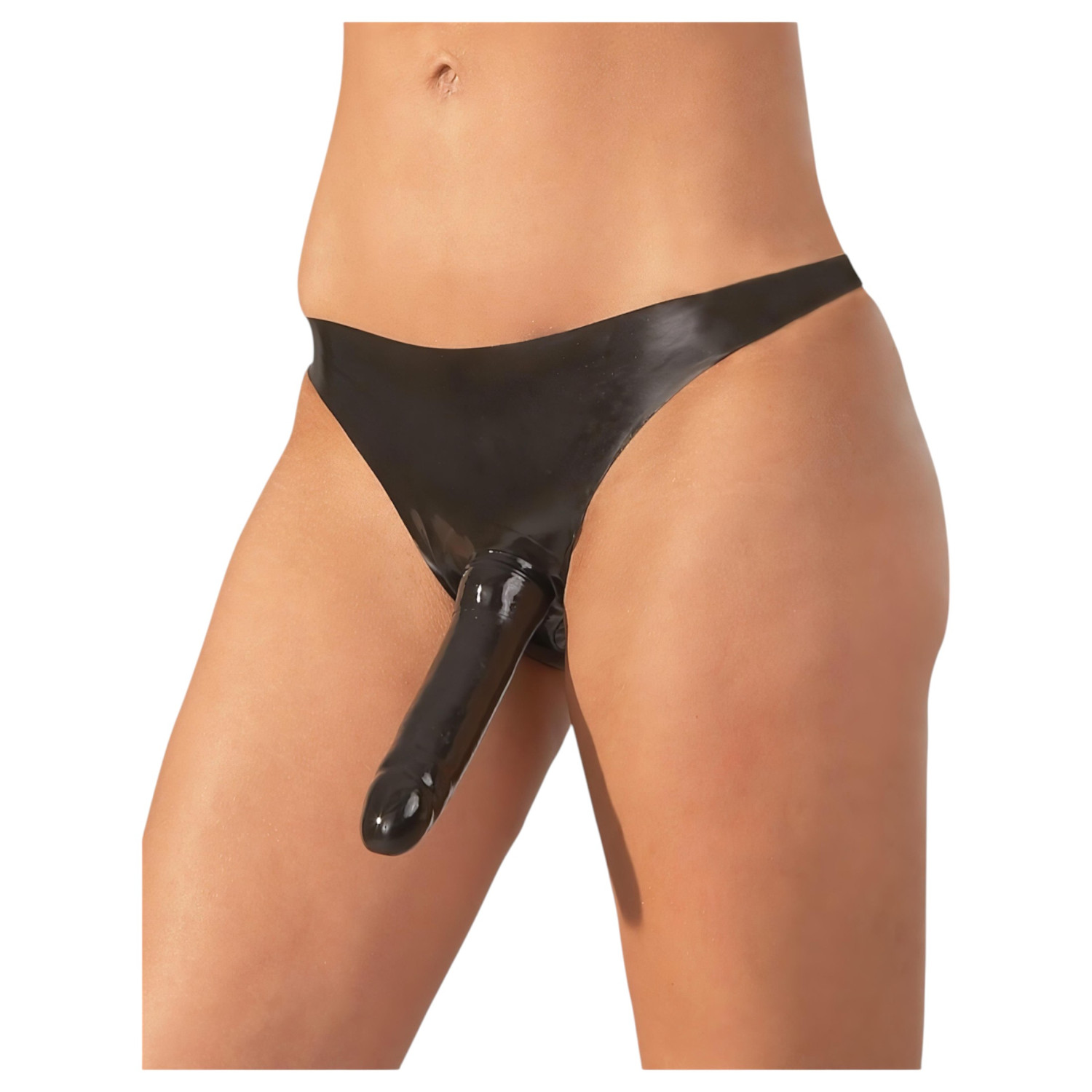 Latex spodní prádlo s vnějším dildem (černé