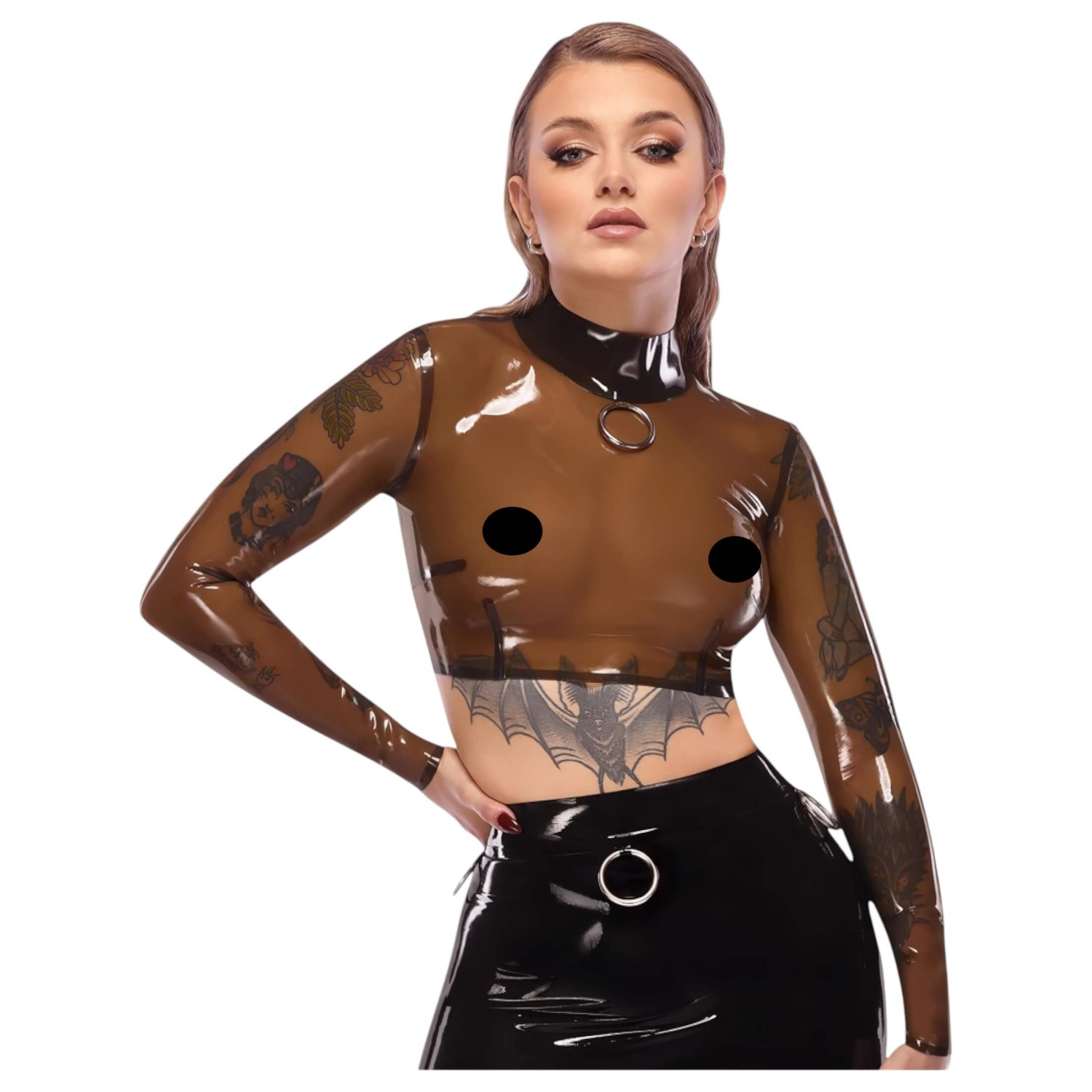 Latexový průsvitný top Late X (průsvitně černý) - L