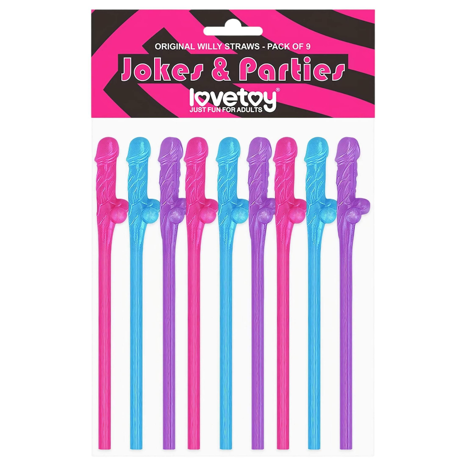 Lovetoy - realistické brčko ve tvaru penisu - růžová/modrá/fialová
