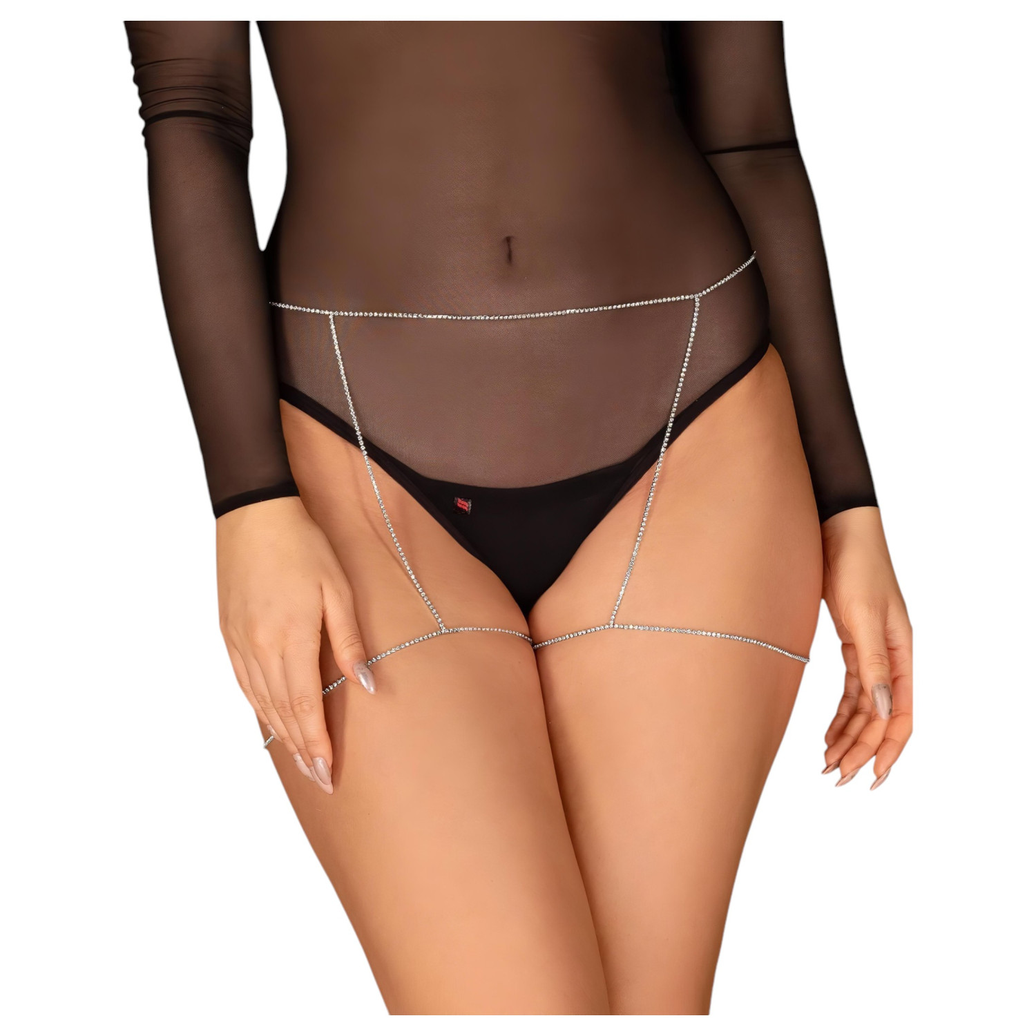Obsessive Bijou 905 - šperkový tělový postroj spodní (stříbrný) - S-L