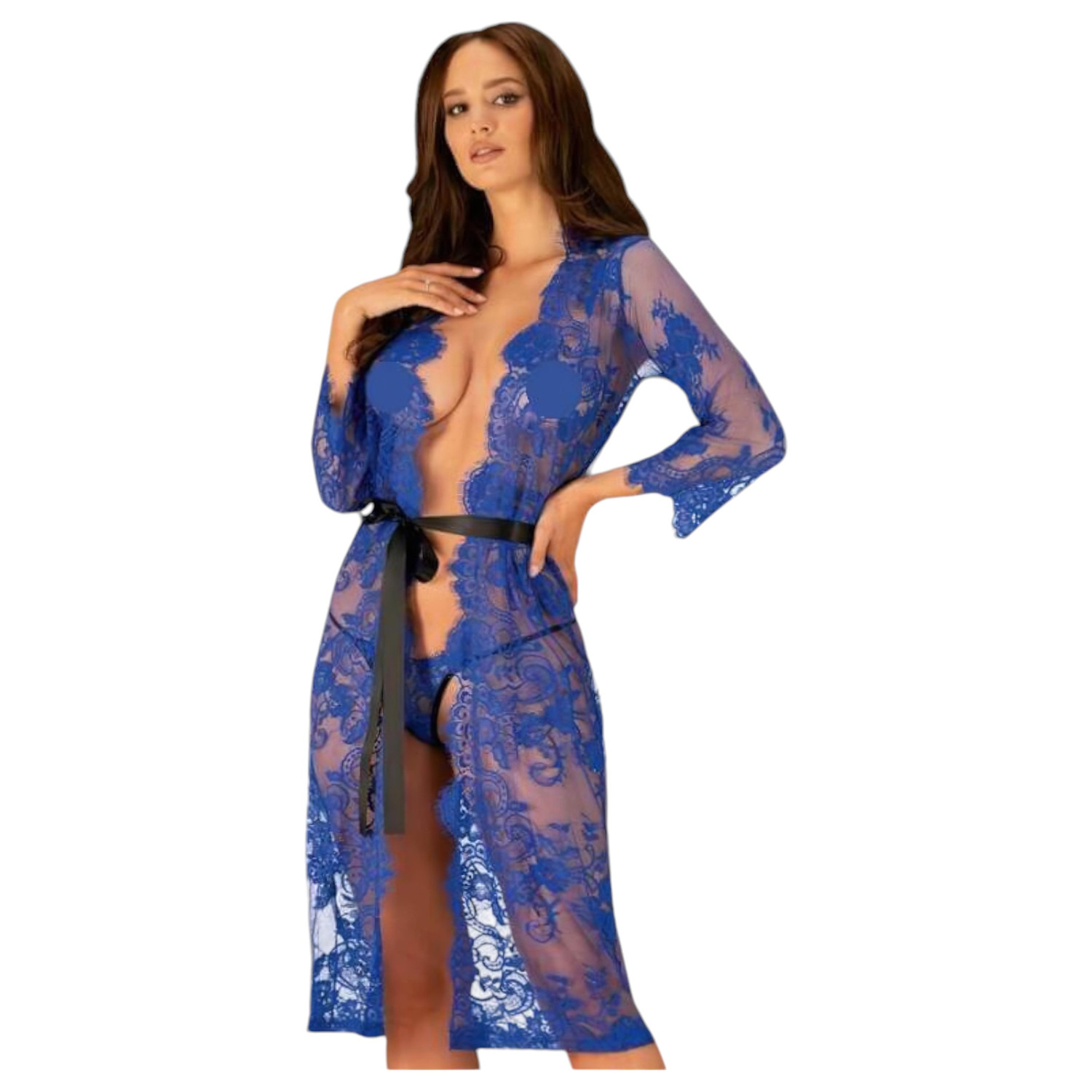 Obsessive Cobaltess - krajkový župan (modrý) - L/XL