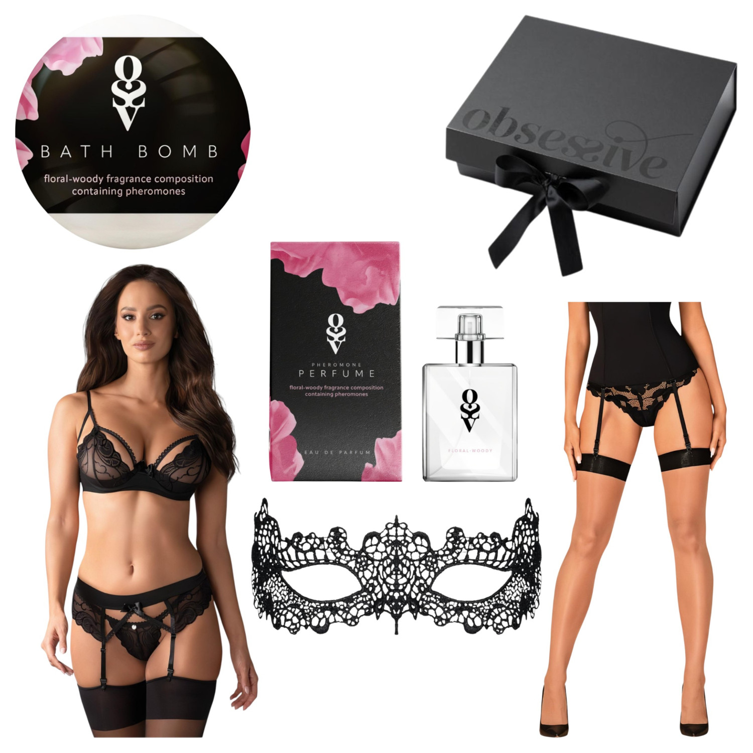 Obsessive Wonderia - dárková sada spodního prádla - 6 ks (černá) - L/XL