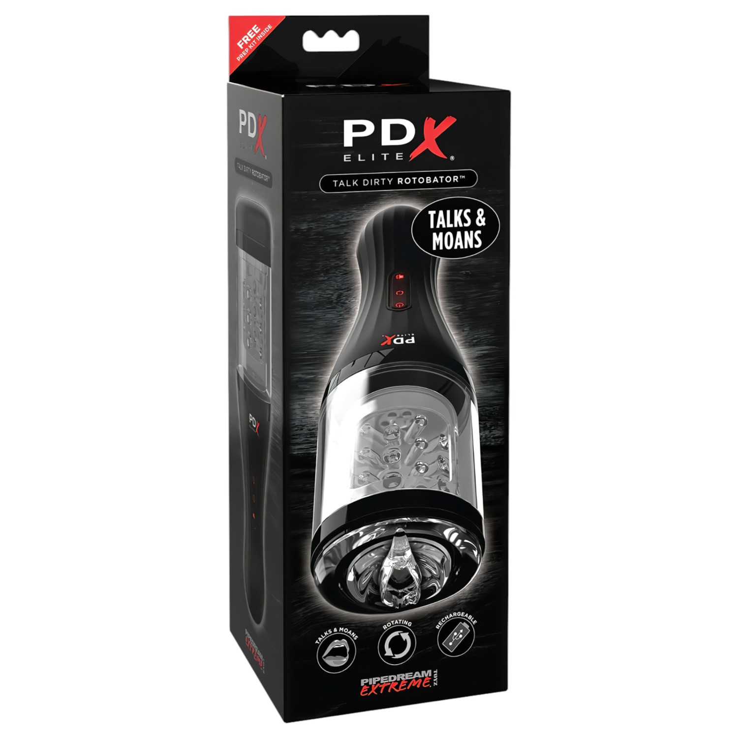 PDX Elite - masturbátor pro muže - rotační - průhledná/černá