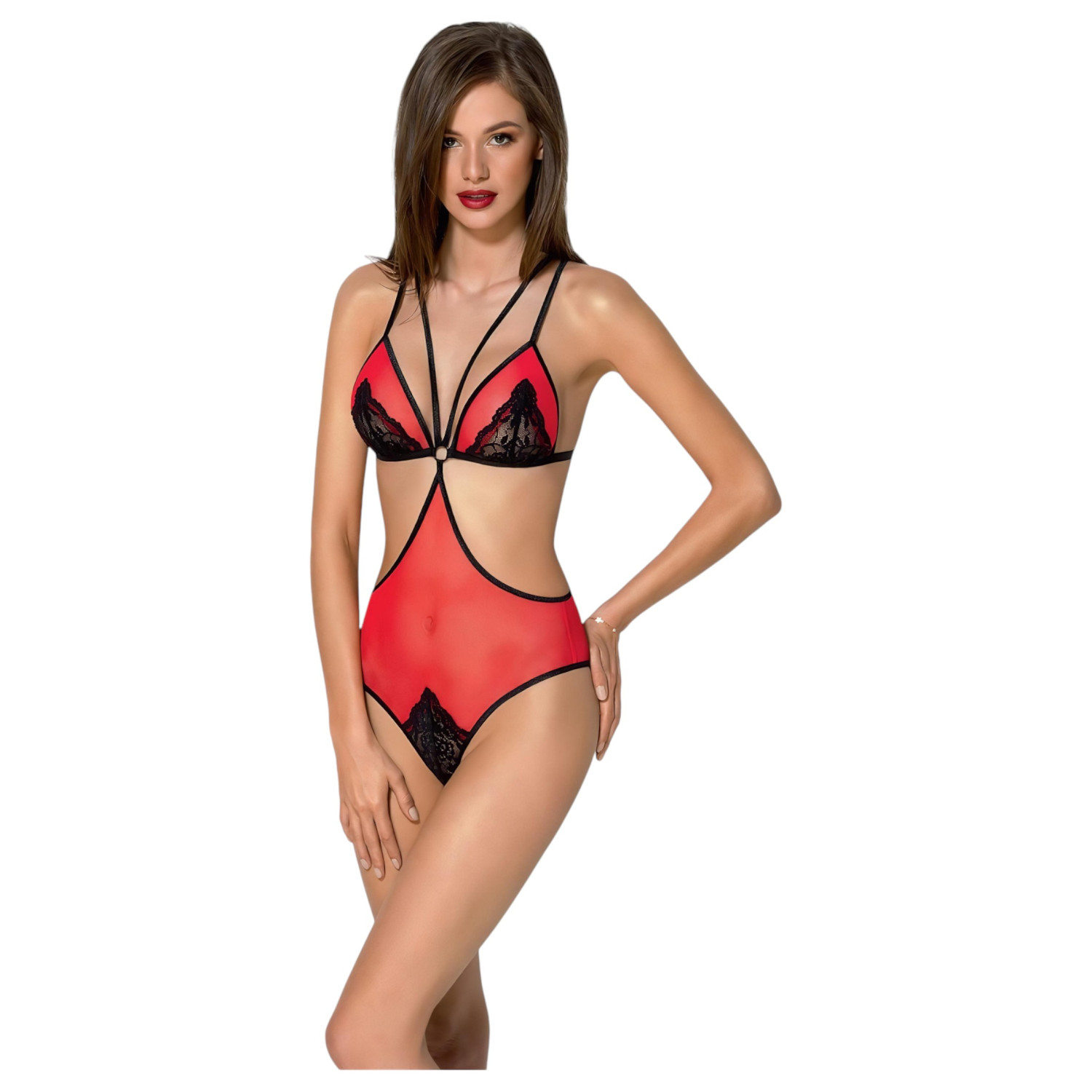 Passion Peonia - tělové šaty s výřezy na bocích (červené) - L/XL