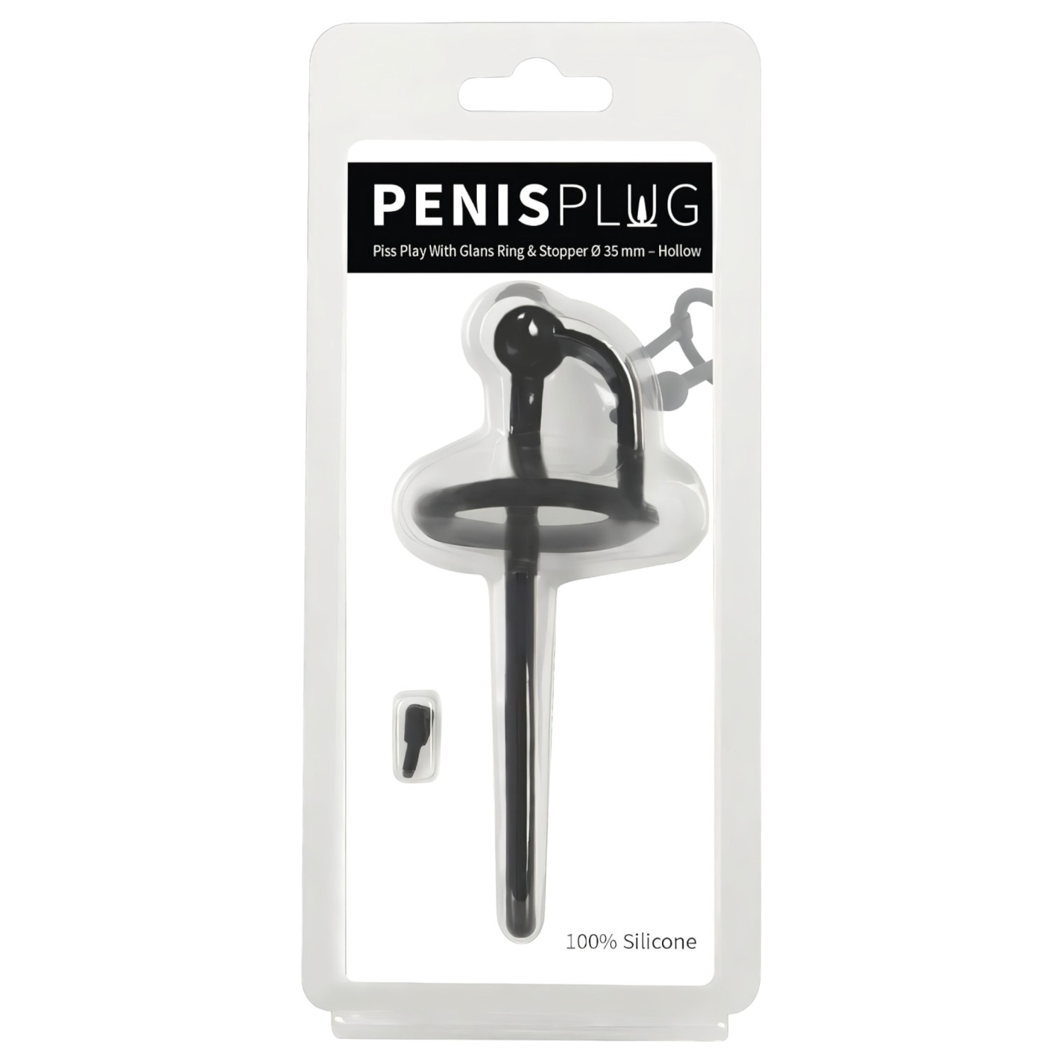 Penisplug - dilatátor na penis se silikonovým kroužkem na žalud - černý