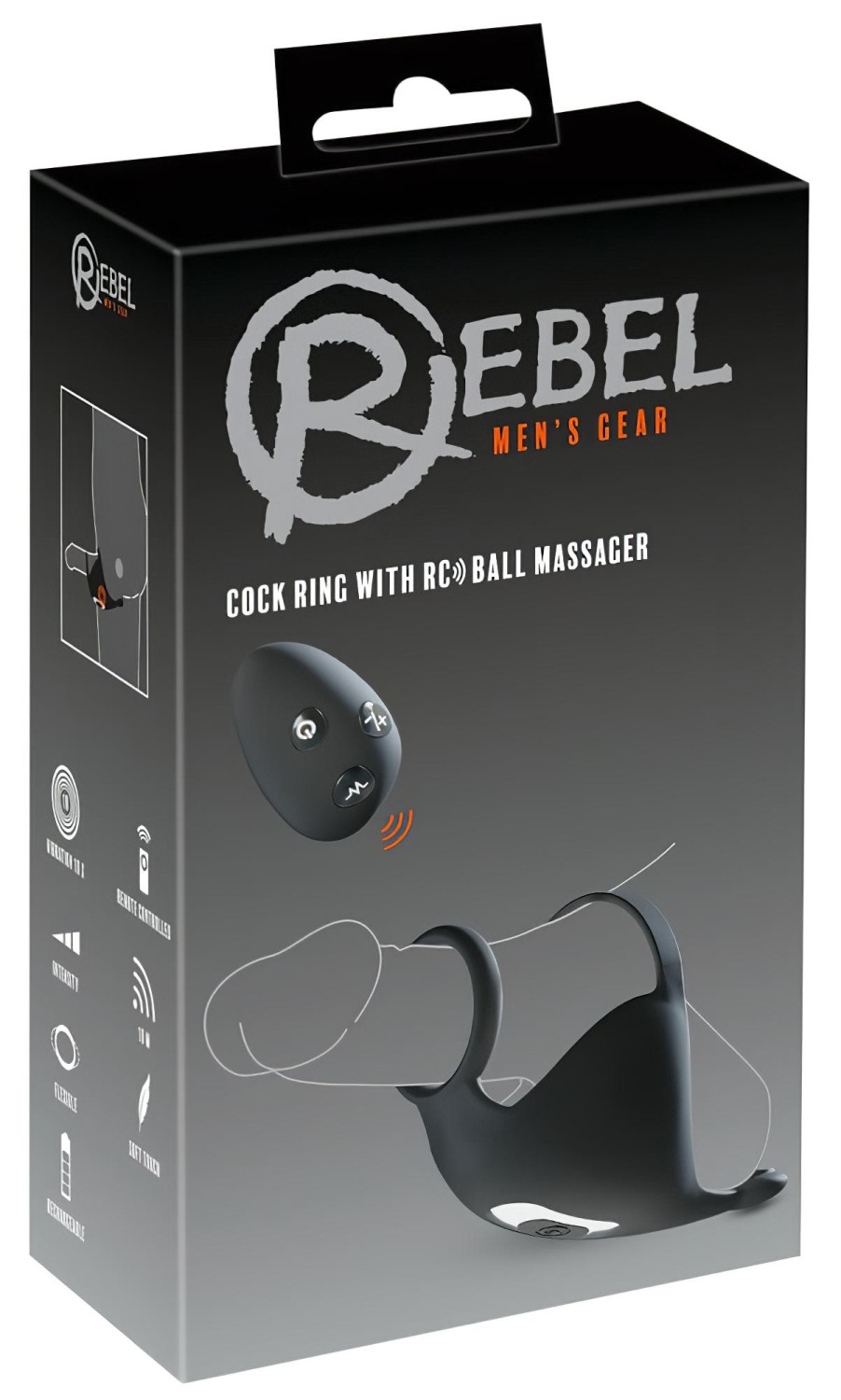Rebel - vibrační erekční kroužek a stimulátor varlat - dobíjecí - černý