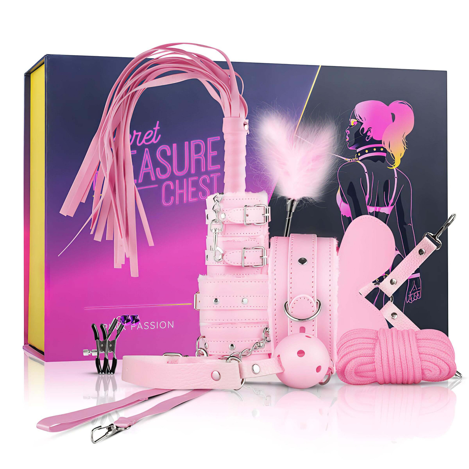 Secret Pleasure Chest - pokročilá sada BDSM - 14dílná (růžová)