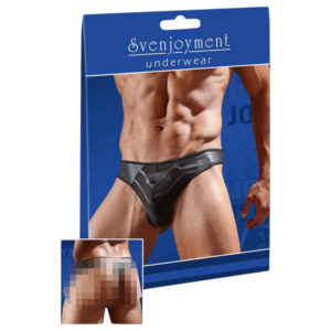 Svenjoyment - Lesklé pánské tanga s průhlednou vsadkou (černé)